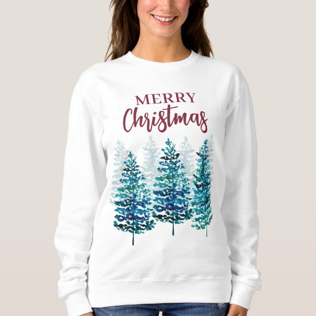 Christmas Trendy Modern Forest Trees Womens Sweatshirt (Front)