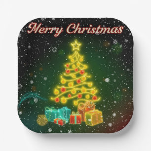 Christmas Trendy Neon Holiday Collection Paper Plates