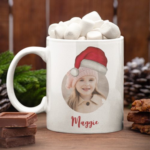 Christmas Trendy Simple Cute Santa Hat Photo Coffee Mug