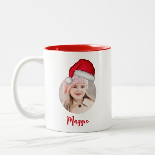 Christmas Trendy Simple Cute Santa Hat Photo Two_Tone Coffee Mug