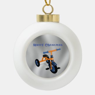 Christmas Tricycle Ceramic Round Ornament