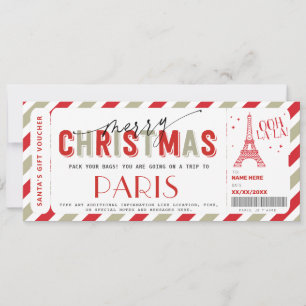 Christmas Trip to Paris Gift ticket Voucher Invitation
