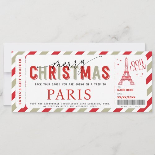 Christmas Trip to Paris Gift ticket Voucher Invitation
