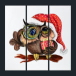 Christmas Triptych Baby Owl with Gift<br><div class="desc">Cute Baby Owl In Christmas Hat and Gift - Painting Funny Bird Fun Collection - Choose / Add Your Unique Text / Name / Color - Make Your Special Gift - Resize and move or remove / add elements - image / text with customization tool. Painting and Design by MIGNED....</div>