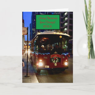 Christmas Trolley In Chicago Card