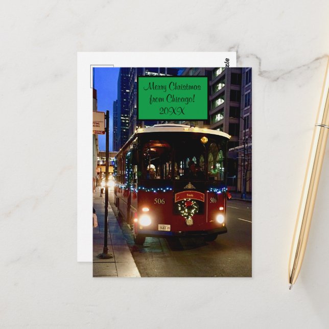 Christmas Trolley In Chicago Postcard (Front/Back In Situ)