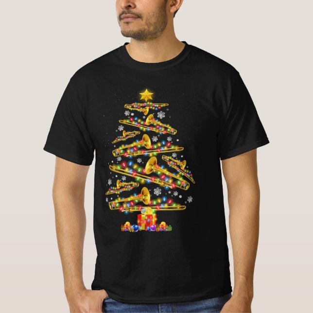 Christmas Trombone Player Xmas Tree Jazz Music Lov T-Shirt (Front)