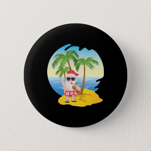 Christmas Tropical Beach Funny Santa Claus Button
