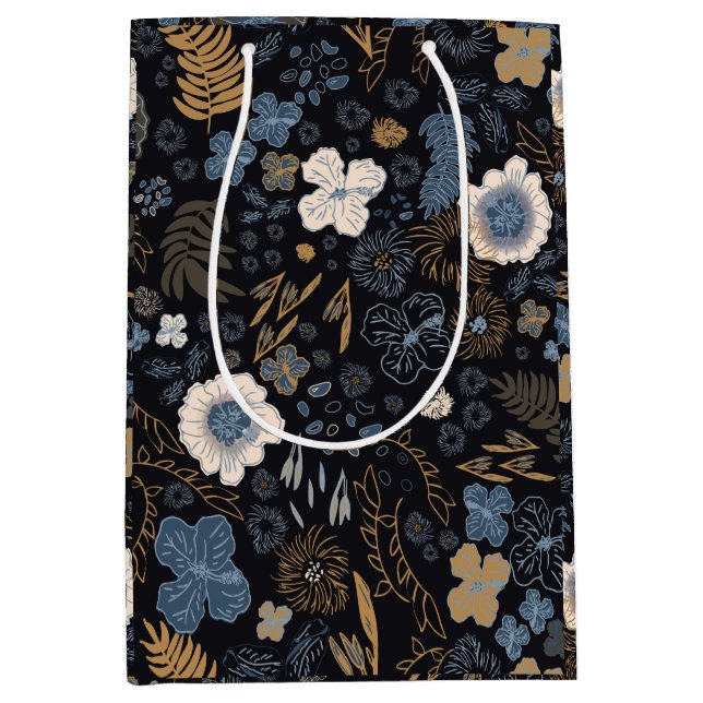 Christmas Tropical Coastal Blue Hibiscus Floral  Medium Gift Bag (Front)