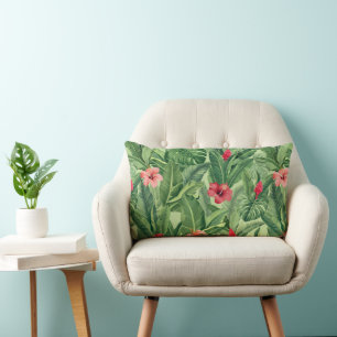 Christmas Tropical Hawaiian Botanical Leaf Floral Lumbar Pillow
