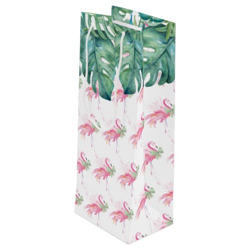 Christmas Tropical Pink Flamingo Wine Gift Bag