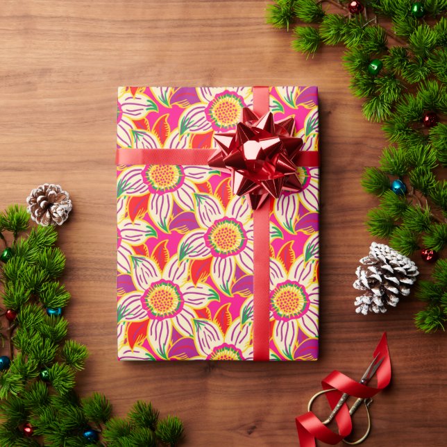 Christmas Tropical Poinsettia Colorful  Wrapping Paper (Holiday Gift)