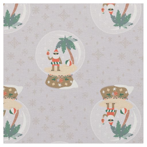 christmas Tropical Summer snow globe black santa Fabric