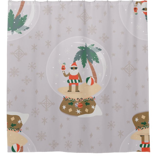 christmas Tropical Summer snow globe black santa Shower Curtain (Front)