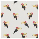 Christmas Tropical Toucans in Santa Hats Patterned Fabric