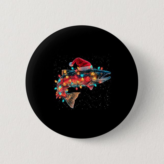 Christmas Trout Fish Funny Fishing Santa Hat Light Button (Front)