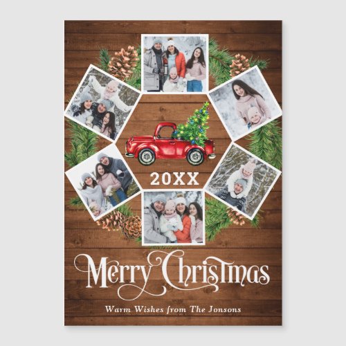 Christmas Truck 6 PHOTO Holiday Magnetic Card Boho