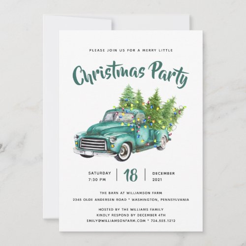 Christmas Truck  A Merry Little Christmas Party  Invitation