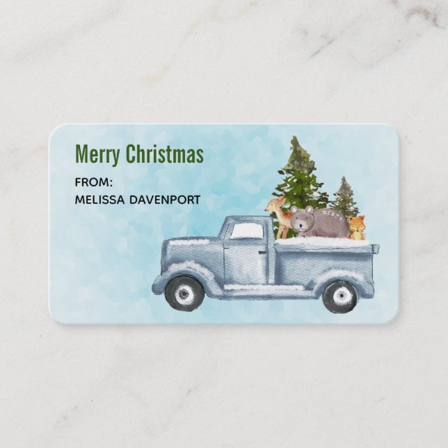 Christmas Truck Carrying Trees & Animals Business Card (Front)