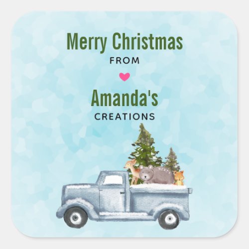 Christmas Truck Carrying Trees  Animals Business Square Sticker