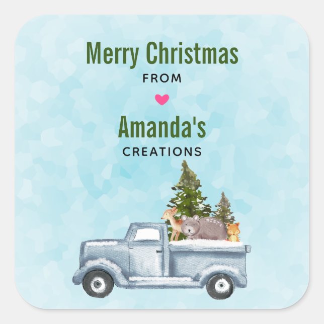 Christmas Truck Carrying Trees & Animals Business Square Sticker (Front)