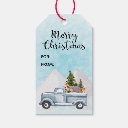 Christmas Truck Carrying Trees  Animals Gift Tags