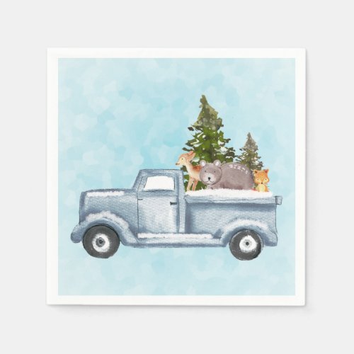 Christmas Truck Carrying Trees  Animals Napkins