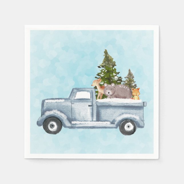 Christmas Truck Carrying Trees & Animals Napkins (Front)