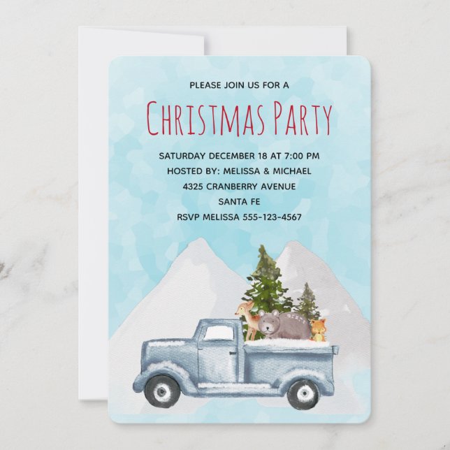 Christmas Truck Carrying Trees & Animals Party Invitation (Front)