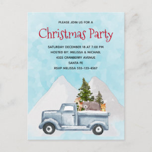 Christmas Truck Carrying Trees & Animals Party Invitation Postcard