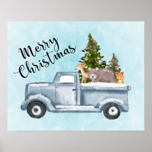 Christmas Truck Carrying Trees & Animals Poster