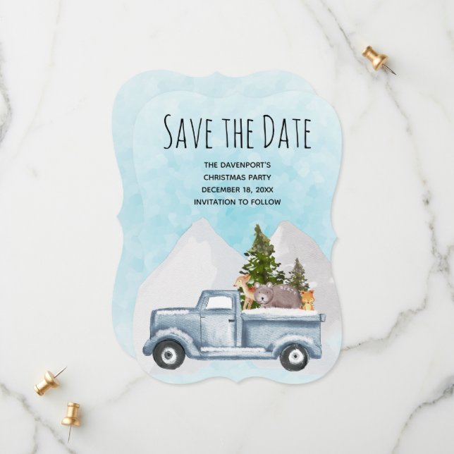 Christmas Truck Carrying Trees & Animals Save The Date (Front/Back In Situ)