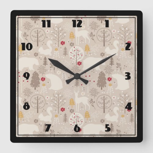 Christmas Truck Carrying Trees  Animals Square Wa Square Wall Clock