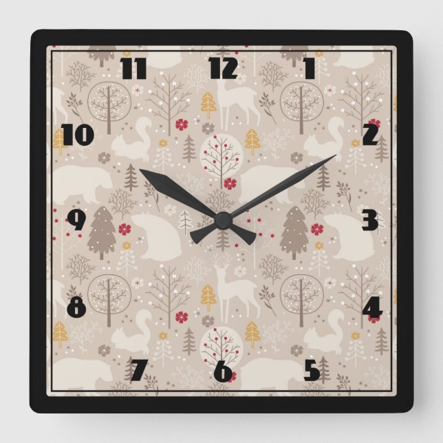 Christmas Truck Carrying Trees & Animals Square Wa Square Wall Clock (Front)