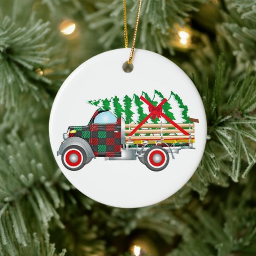 Christmas Truck Ceramic Ornament