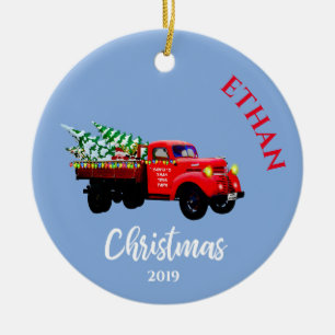Christmas Truck Cute Christmas Tree Personal Blue Ceramic Ornament