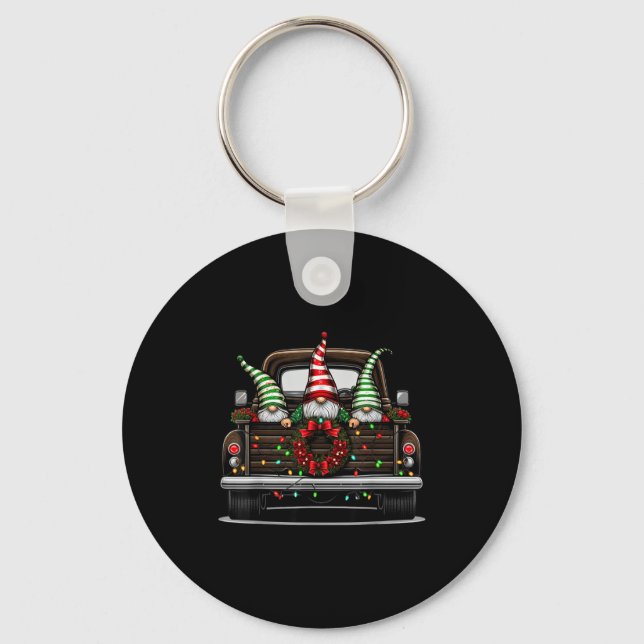 Christmas Truck Cute Gnome  Keychain (Front)