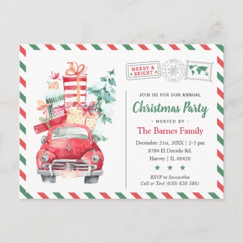 Christmas Truck Holiday Party Dinner Invitation Postcard
