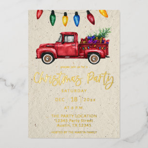 Christmas Truck &Lights Christmas Party Faux Kraft Foil Invitation