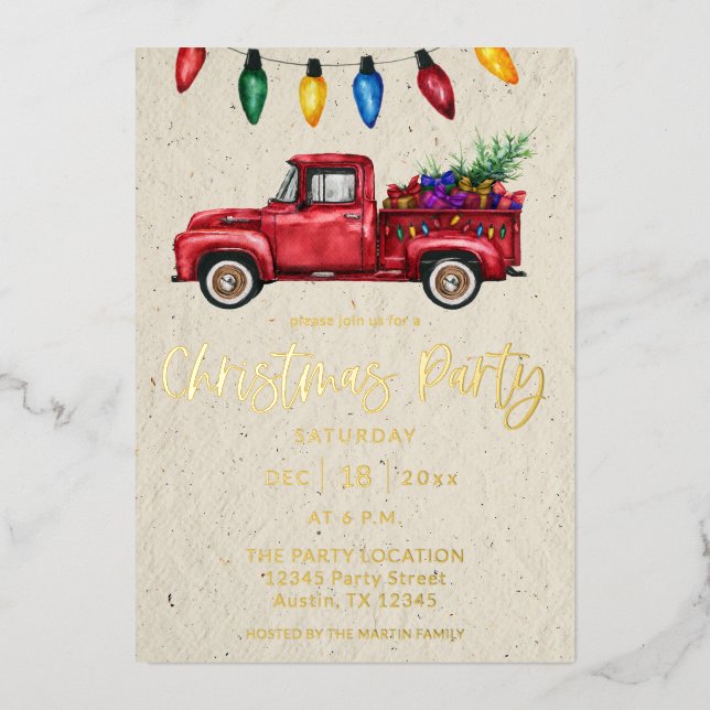 Christmas Truck &Lights Christmas Party Faux Kraft Foil Invitation (Front)