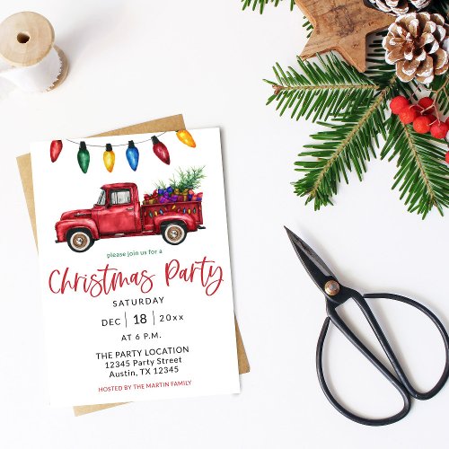 Christmas Truck  Lights Christmas Party Invitation