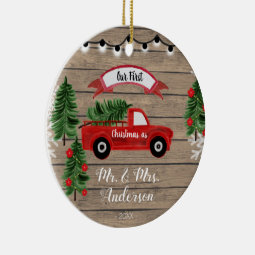 CHRISTMAS TRUCK Rustic Family Christmas ornament | Zazzle