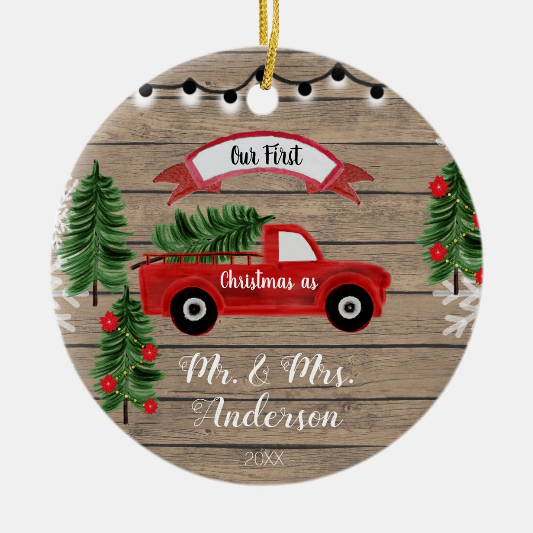 CHRISTMAS TRUCK Rustic Family Christmas ornament | Zazzle