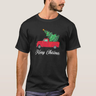 Christmas Truck Tree On Car Red Truck Xmas Merry C T-Shirt
