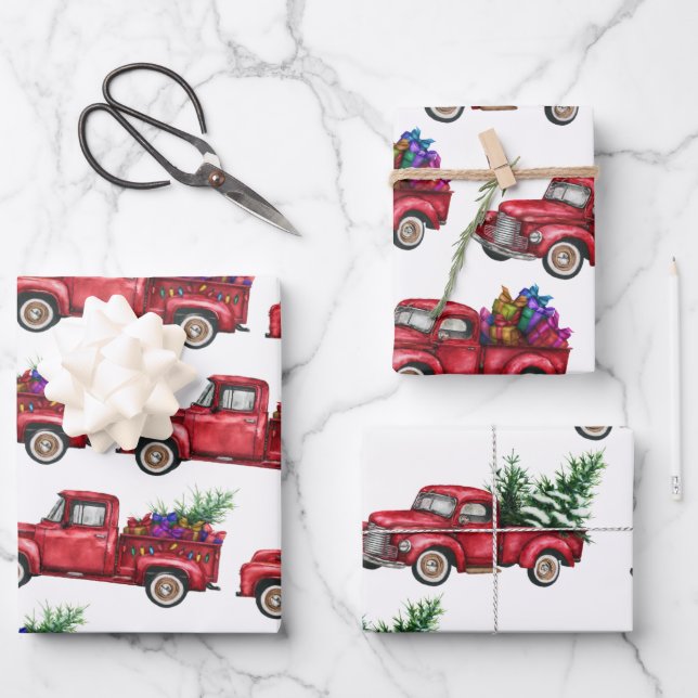 Christmas Truck, Tree, Presents  Wrapping Paper Sheets (Front)