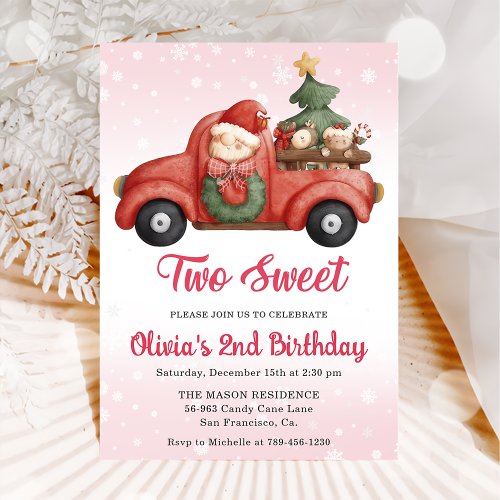  Christmas Truck Two Sweet Birthday Party Invitation