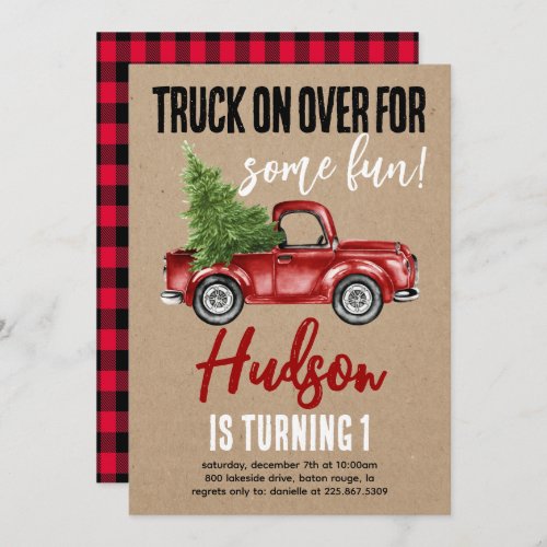 Christmas Truck Winter First Birthday Kraft Invite