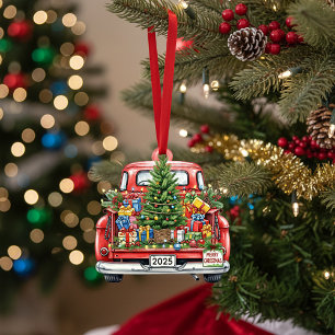 Christmas truck with custom year plate ornament