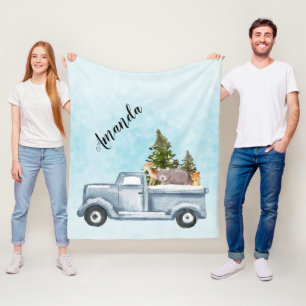 Christmas Truck with Cute Animals Fleece Blanket