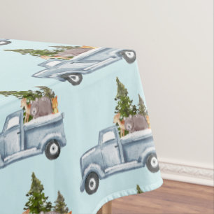 Christmas Truck with Cute Animals Pattern Tablecloth
